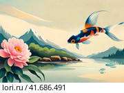 Карп кои над водой. Generative AI. Стоковое AI-изображение, AI-художник Щеголева Ольга / Фотобанк Лори