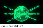 Abstract Digital Futuristic global planet Earth world map green Hologram with orbits HARD Sci-fi on black background 3D rendering. modern business and technology concept. Стоковое видео, видеограф Ирина Ткачук / Фотобанк Лори