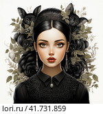 All dark black Wednesday Addams 2022 clipart , black watercolor painting, black color, christmas tree and presents  Generative AI. Стоковое AI-изображение, AI-художник Анна Кривицкая / Фотобанк Лори