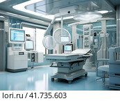 A modern medical bed and a special device in a modern intensive care unit. Generated by AI. Стоковое AI-изображение, AI-художник Ярославский Максим / Фотобанк Лори