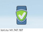 3D  illustration of secure internet connection, smartphone privacy and VPN connection protection. Mobile security concept. Стоковое фото, фотограф Виталий Сова / Фотобанк Лори