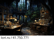 Clean, tidy, modern Painter's Studio,nigth, darkness,, watercolor ,  Generative AI. Стоковое AI-изображение, AI-художник Анна Кривицкая / Фотобанк Лори