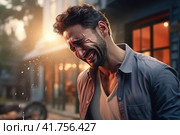 Elation Unleashed: Tears of Joy Flow as Person Receives Long-Awaited News. Стоковое AI-изображение, AI-художник Юрий Поздников / Фотобанк Лори