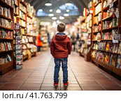 A little boy in a large library. Generated by AI. Стоковое AI-изображение, AI-художник Ярославский Максим / Фотобанк Лори