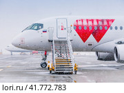 Самолет на стоянке в аэропорту Домодедово (2021 год). Редакционное фото, фотограф Андрей Бойков / Фотобанк Лори