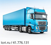 A large blue cargo truck for long-distance cargo transportation. The concept of cargo transportation. Стоковое AI-изображение, AI-художник Ярославский Максим / Фотобанк Лори