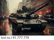 Parade of military equipment on Red Square. tanks,  Generative AI. Стоковое AI-изображение, AI-художник Анна Кривицкая / Фотобанк Лори