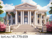 Fairytale Castle: Classicism with porticoes and columns on the fa ade. Стоковое AI-изображение, AI-художник Юрий Поздников / Фотобанк Лори