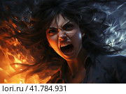 Portrait of a woman in a state of rage, screaming,  Generative AI. Стоковое AI-изображение, AI-художник Анна Кривицкая / Фотобанк Лори