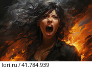 Portrait of a woman in a state of rage, screaming,  Generative AI. Стоковое AI-изображение, AI-художник Анна Кривицкая / Фотобанк Лори