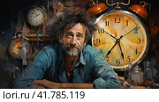 Sleep-deprived man tired from midnight work, computer developer, cartoon style  Generative AI. Стоковое AI-изображение, AI-художник Анна Кривицкая / Фотобанк Лори