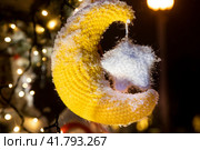 Елочное украшение в виде звезды и полумесяца на новогодней елке (2023 год). Редакционное фото, фотограф Николай Винокуров / Фотобанк Лори