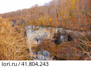 Beautiful autumn natural landscape. Forested mountains and gorge. Lago Naki plateau. Стоковое фото, фотограф Коханова Наталья / Фотобанк Лори