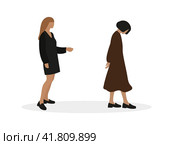 Один грустный женщина, уходящий от другого женского персонажа, изолированного на белом фоне. Стоковая иллюстрация, иллюстратор Карпенко Алексей / Фотобанк Лори