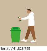 Male character throws a beer can in an urn. Стоковая иллюстрация, иллюстратор Карпенко Алексей / Фотобанк Лори