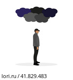 Dark clouds over the head of a male character on a white background. Стоковая иллюстрация, иллюстратор Карпенко Алексей / Фотобанк Лори