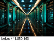 Working data center interior  Generative AI. Стоковое AI-изображение, AI-художник Анна Кривицкая / Фотобанк Лори