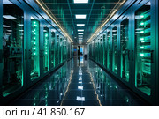 Working data center interior  Generative AI. Стоковое AI-изображение, AI-художник Анна Кривицкая / Фотобанк Лори