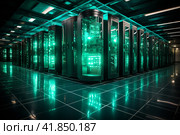 Working data center interior  Generative AI. Стоковое AI-изображение, AI-художник Анна Кривицкая / Фотобанк Лори