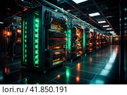 Working data center interior  Generative AI. Стоковое AI-изображение, AI-художник Анна Кривицкая / Фотобанк Лори