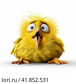 Funny yellow bird on a white background. Стоковое AI-изображение, AI-художник Анна Кривицкая / Фотобанк Лори