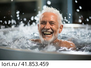 A man enjoys the bath, forgetting about everything that happens outside the bathroom. Стоковое AI-изображение, AI-художник Юрий Поздников / Фотобанк Лори