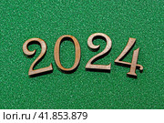 Новый год 2024. Цифры на зеленом фоне. Стоковое фото, фотограф Елена Бобкова / Фотобанк Лори