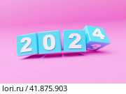 3d illustration Happy new year 2024 background template. Holiday volumetric 3D illustration of the number 2024. Festive poster or banner design. Modern happy new year background. Стоковое фото, фотограф Виталий Сова / Фотобанк Лори
