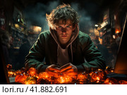 Teenager playing computer game gambling addiction, addiction  Generative AI. Стоковое AI-изображение, AI-художник Анна Кривицкая / Фотобанк Лори