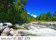 Горная река, впадающая в Телецкое озеро. Горный Алтай. Стоковое фото, фотограф Макаров Алексей / Фотобанк Лори