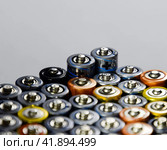 Salt and alkaline batteries, source of energy for portable technology. AAA and AA batteries. Стоковое фото, фотограф Леонид Еремейчук / Фотобанк Лори