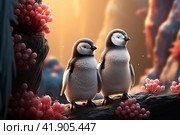 Two little penguins,Generative AI. Стоковое AI-изображение, AI-художник Анна Кривицкая / Фотобанк Лори