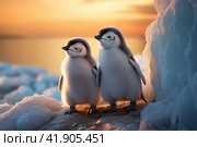 Two little penguins,Generative AI. Стоковое AI-изображение, AI-художник Анна Кривицкая / Фотобанк Лори