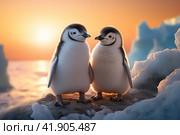 Two little penguins,Generative AI. Стоковое AI-изображение, AI-художник Анна Кривицкая / Фотобанк Лори