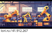 Illustration of industrial robots working. Стоковое AI-изображение, AI-художник Кирилл Черезов / Фотобанк Лори