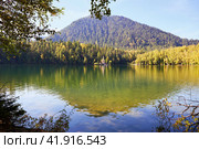 A beautiful autumn landscape.Reflection of the mountain and trees in the lake. Стоковое фото, фотограф Виктория Тельминова / Фотобанк Лори