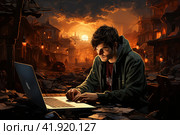 Teenager playing computer game gambling addiction, addiction  Generative AI. Стоковое AI-изображение, AI-художник Анна Кривицкая / Фотобанк Лори