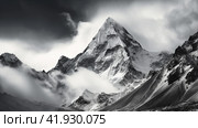 Black and white picture of the everest mountain.Generative AI. Стоковое AI-изображение, AI-художник Анна Кривицкая / Фотобанк Лори