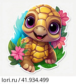 Turtle on a white background, cartoon styleGenerative AI. Стоковое AI-изображение, AI-художник Анна Кривицкая / Фотобанк Лори