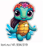 Turtle on a white background, cartoon styleGenerative AI. Стоковое AI-изображение, AI-художник Анна Кривицкая / Фотобанк Лори
