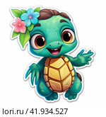 Turtle on a white background, cartoon styleGenerative AI. Стоковое AI-изображение, AI-художник Анна Кривицкая / Фотобанк Лори