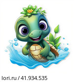 Turtle on a white background, cartoon styleGenerative AI. Стоковое AI-изображение, AI-художник Анна Кривицкая / Фотобанк Лори