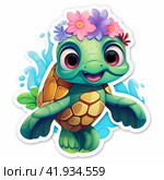 Turtle on a white background, cartoon styleGenerative AI. Стоковое AI-изображение, AI-художник Анна Кривицкая / Фотобанк Лори