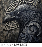 Viking crow and ornamentGenerative AI. Стоковое AI-изображение, AI-художник Анна Кривицкая / Фотобанк Лори