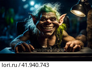 Интернет троллинг. Интернет Тролль сидит за компьютером. Стоковое AI-изображение, AI-художник Инна Грязнова / Фотобанк Лори