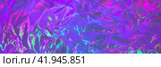 Abstract neon holographic metallic foil banner background in 80s, 90s style. Стоковое фото, фотограф Александра Конопля / Фотобанк Лори