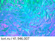 Abstract neon holographic metallic foil background in 80s, 90s style. Стоковая иллюстрация, иллюстратор Александра Конопля / Фотобанк Лори