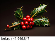 Holly traditional christmas decoration, 3d illustration, generated ai. Стоковое AI-изображение, AI-художник Виталий Сова / Фотобанк Лори