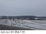 Поля вдоль трассы  М3 зимой (2024 год). Редакционное фото, фотограф Дмитрий Неумоин / Фотобанк Лори