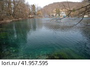 Lower Blue Lake (Tserik-Kel, Cherek-Kel) one of five karst reservoirs in Chereksky district, near village of Babugent, on right bank of Cherek-Balkarsky river, Kabardino-Balkarian Republic, Russia (2023 год). Стоковое фото, фотограф Алексей Антипов / Фотобанк Лори